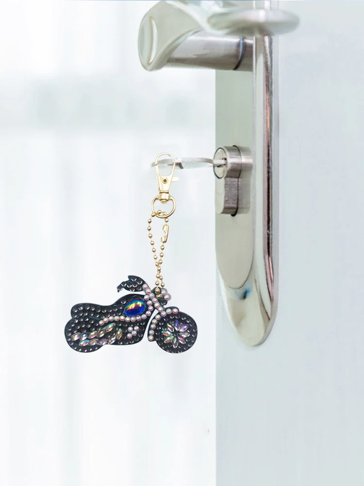Motorcycle Special Shaped DIY Bright Diamond Painting Kit Keychain for Bag(Double Side)