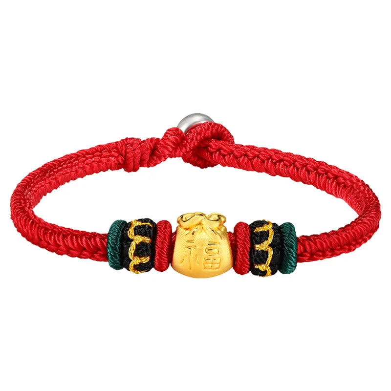 999 Gold Lucky Money Bag Fu Character Protection Handmade Eight Thread Peace Knot Bracelet
