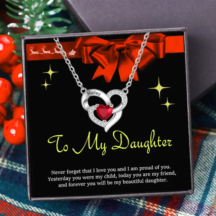 Personalized To My Daughter S925 Silver Women Heart Birthstone Necklace Set With Gift Card Gift Box-Special Gift For Daughter