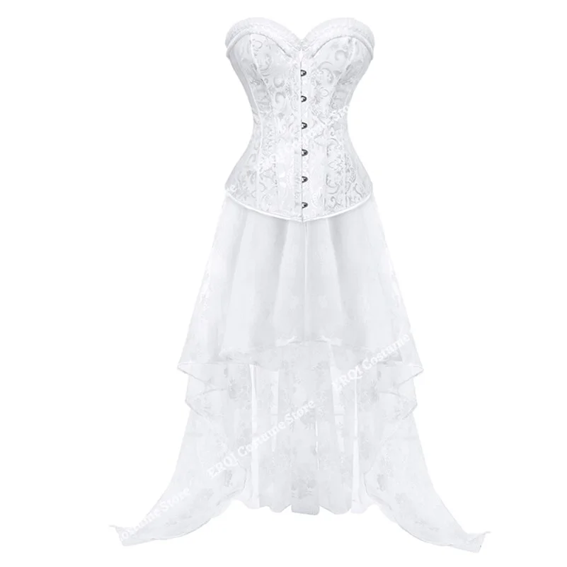 Billionm Corset Dress Lace Floral Body Shape Sexy Corsets Dresses for Women Elegant Halloween Cosplay Costume White Plus Size