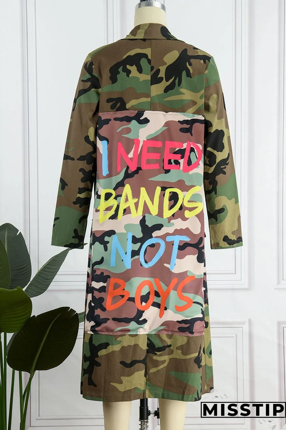 Camouflage Casual Street Print Camouflage Print Patchwork Turn-back Collar Outerwear