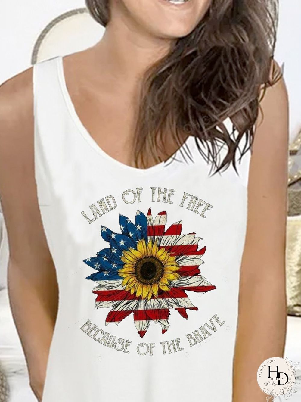 V Neck Simple Printed Cotton-Blend T-shirt