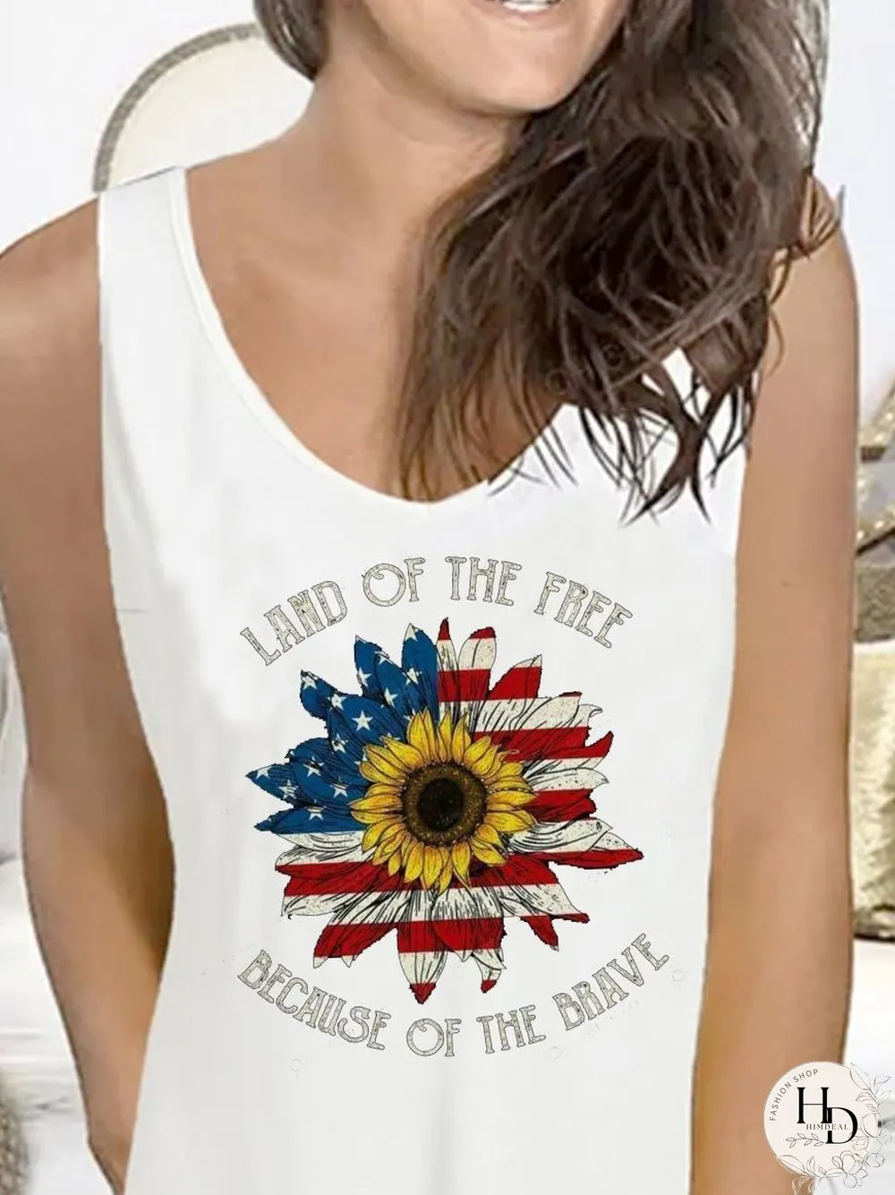 V Neck Simple Printed Cotton-Blend T-shirt