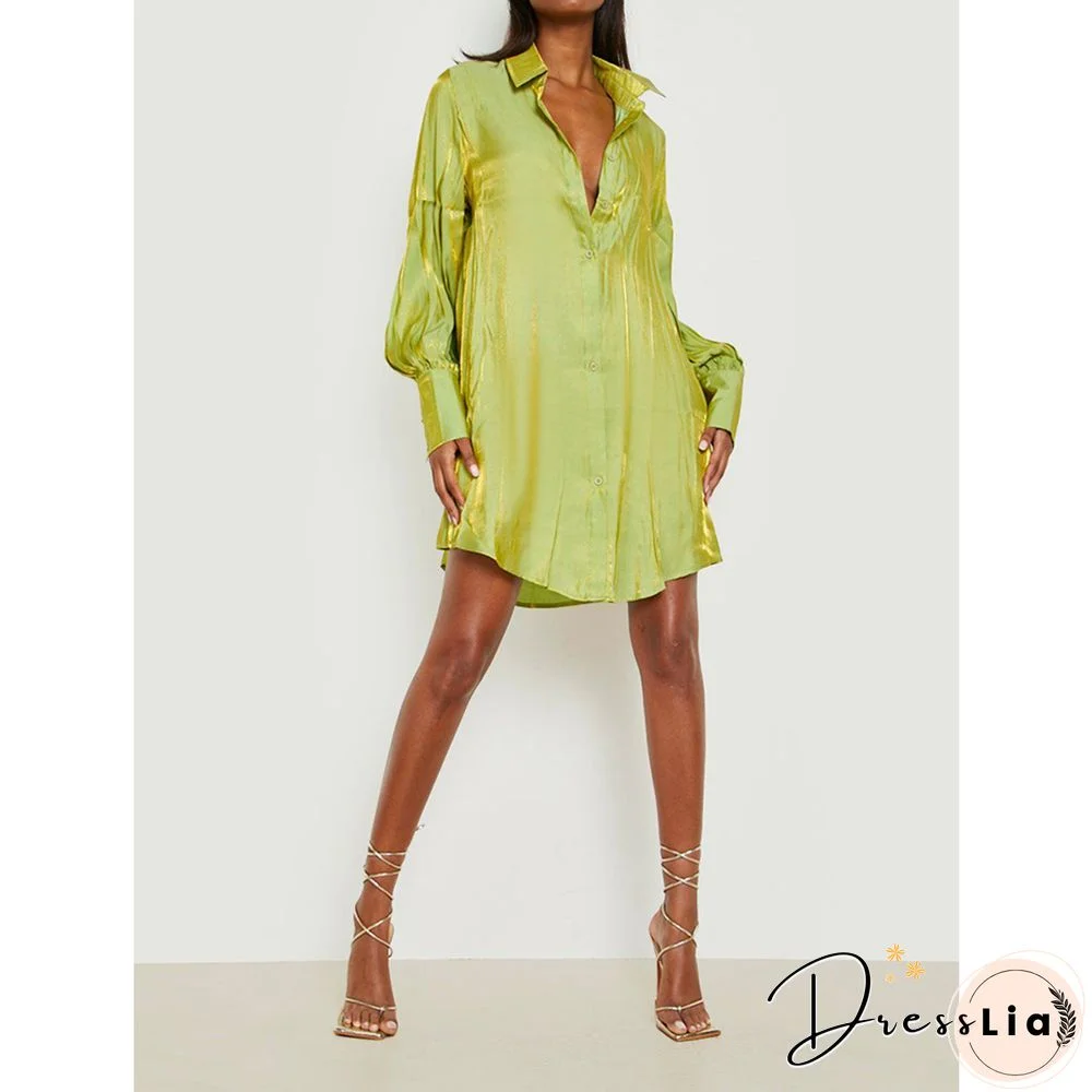Solid Color Loose Long Sleeve Shirt Dresses