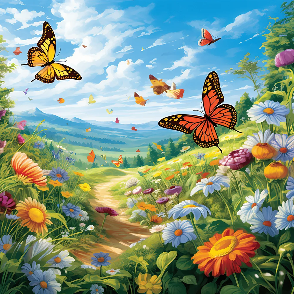 Full Round Diamond Painting - Garden Flower Butterfly(Canvas|30*30cm)