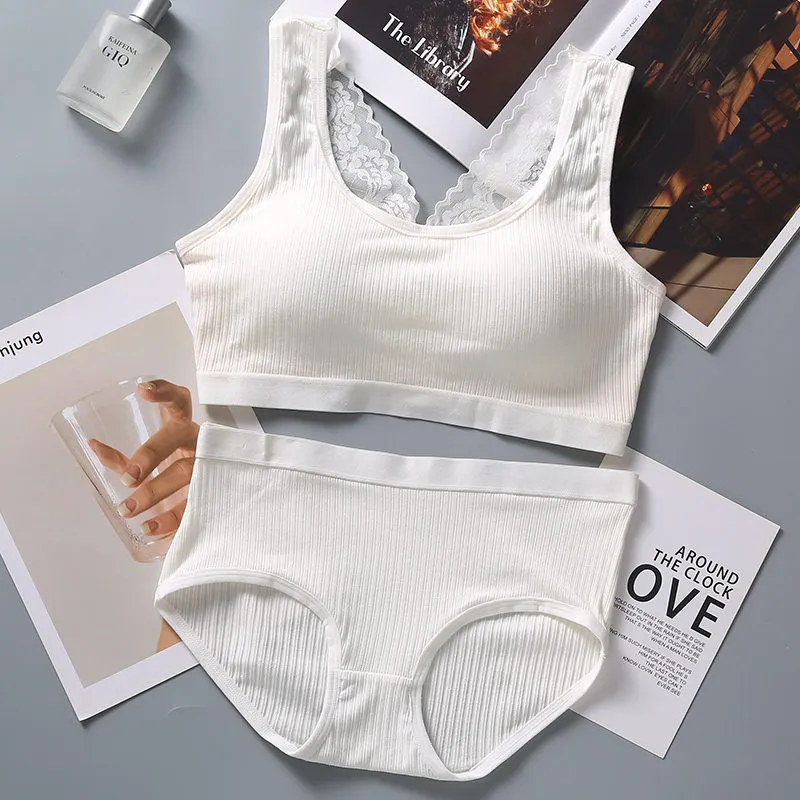 Billionm Large Size Bra&beiefs Set for Women Wireless Padded Underwear Suit Lace Striped Seamless Lingerie Set New