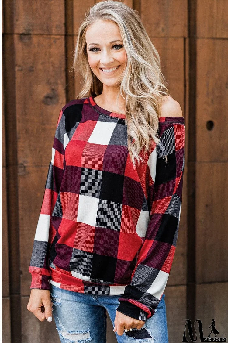 Round Neck Plaid Long Sleeve Pullover Top