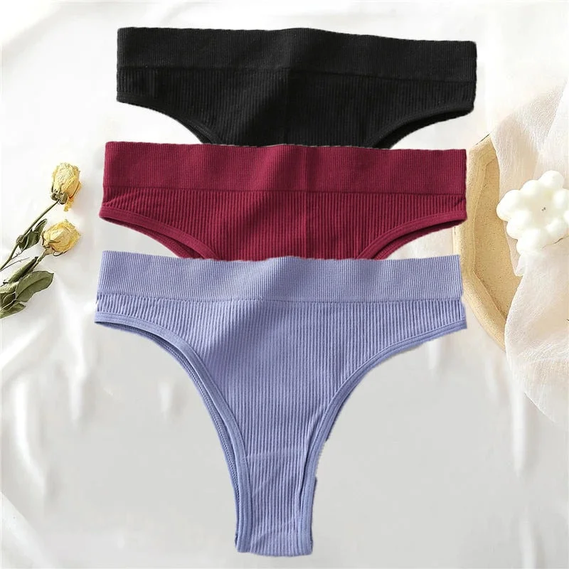 3PCS New Seamless Women's Panties Set High Waisted Thongs Woman Comfortable Women's Cotton Briefs Sexy Underpants For Women