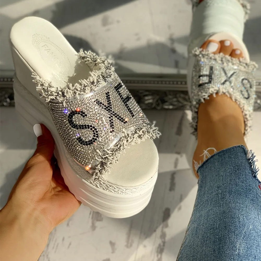 Newest Drop Ship Crystals Wedges High Heels Leisure Summer Sandal Woman Shoes Women Platform Mules Slippers 2022