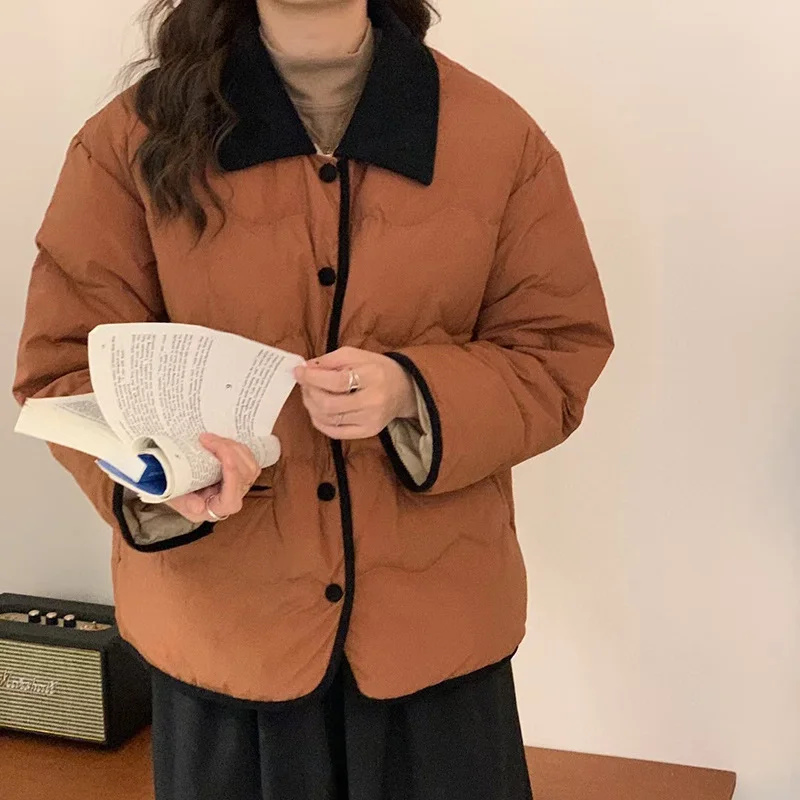 Woherb Lapel Short Down Jacket Female 2024 Winter New Sweet Korean Small Fragrant Wind Warm White Duck Down Coat Hot Style-Outfit Ideas