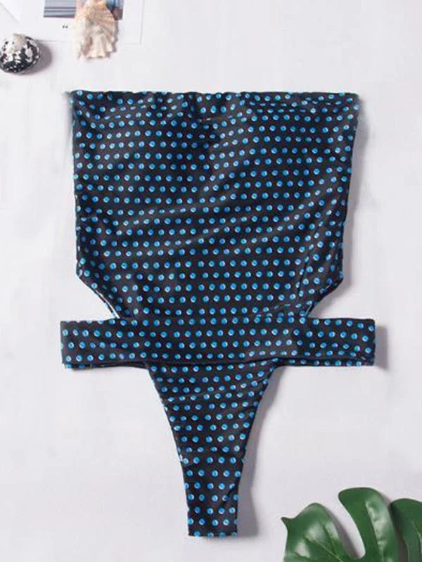 Polka-Dot Printed Belted Backless One-Piece Swimwear