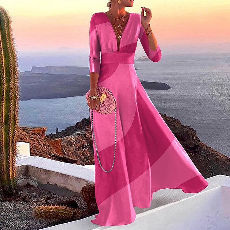 Fashion Colorblock Print Swing Maxi Dress