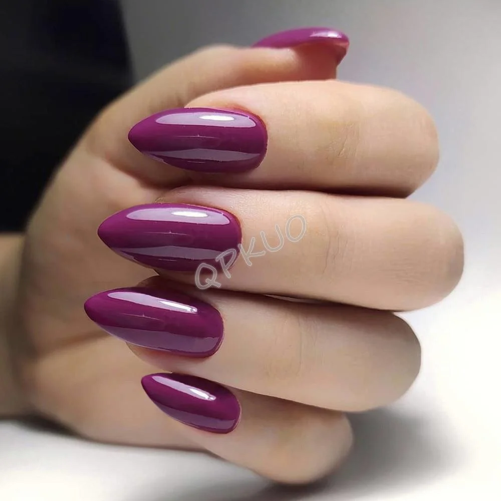 24Pcs Shiny Wine Red Short Stiletto False Nails DIY Press On Fake Nail With Jelly Glue Lady Daily Wear Manicure Tools-Nail Inspo