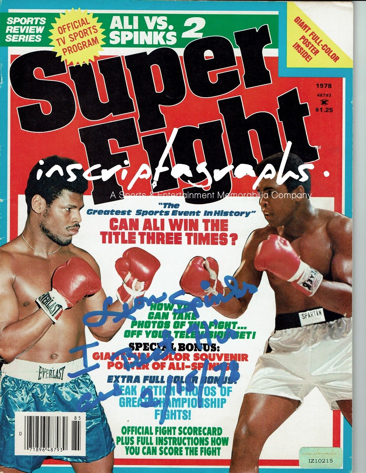 Leon Spinks Signed Muhammad Ali 1978 Super Fight Magazine COA Inscriptagraphs