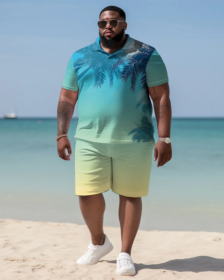 Men's Plus Size Holiday Printed Short Sleeve Pol Shirt Shorts Suit