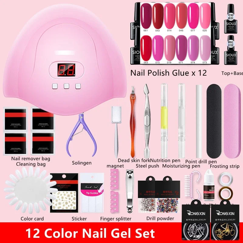 Nail Set UV LED Lamp Dryer with 12 Pcs Nail Gel Polish Kit Soak Off Manicure Tools Set Electric Nail Drill Nail Tools-Nail Inspo