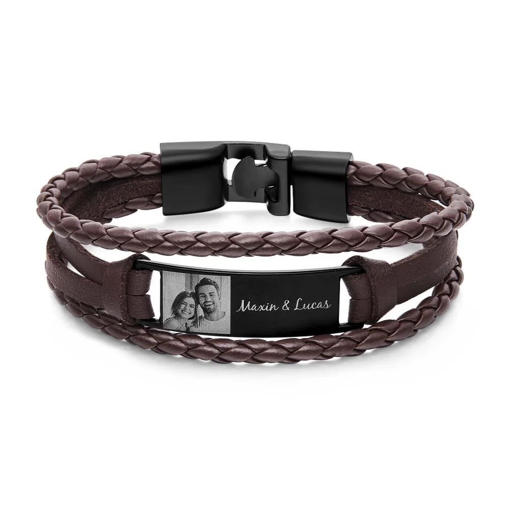 Custom Men's Bracelets Photo Leather Engraved Bracelet Best Gifts for Him