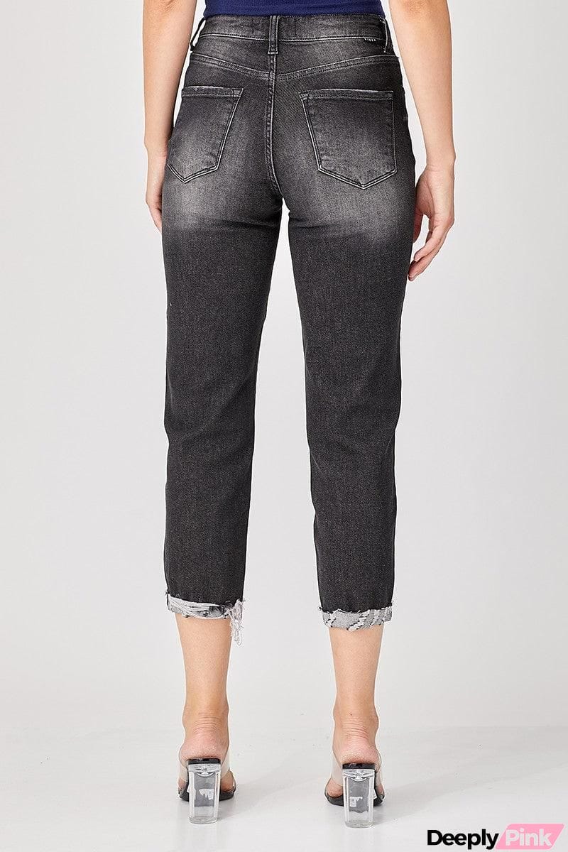 RISEN Distressed High-Rise Boyfriend Jeans in Black