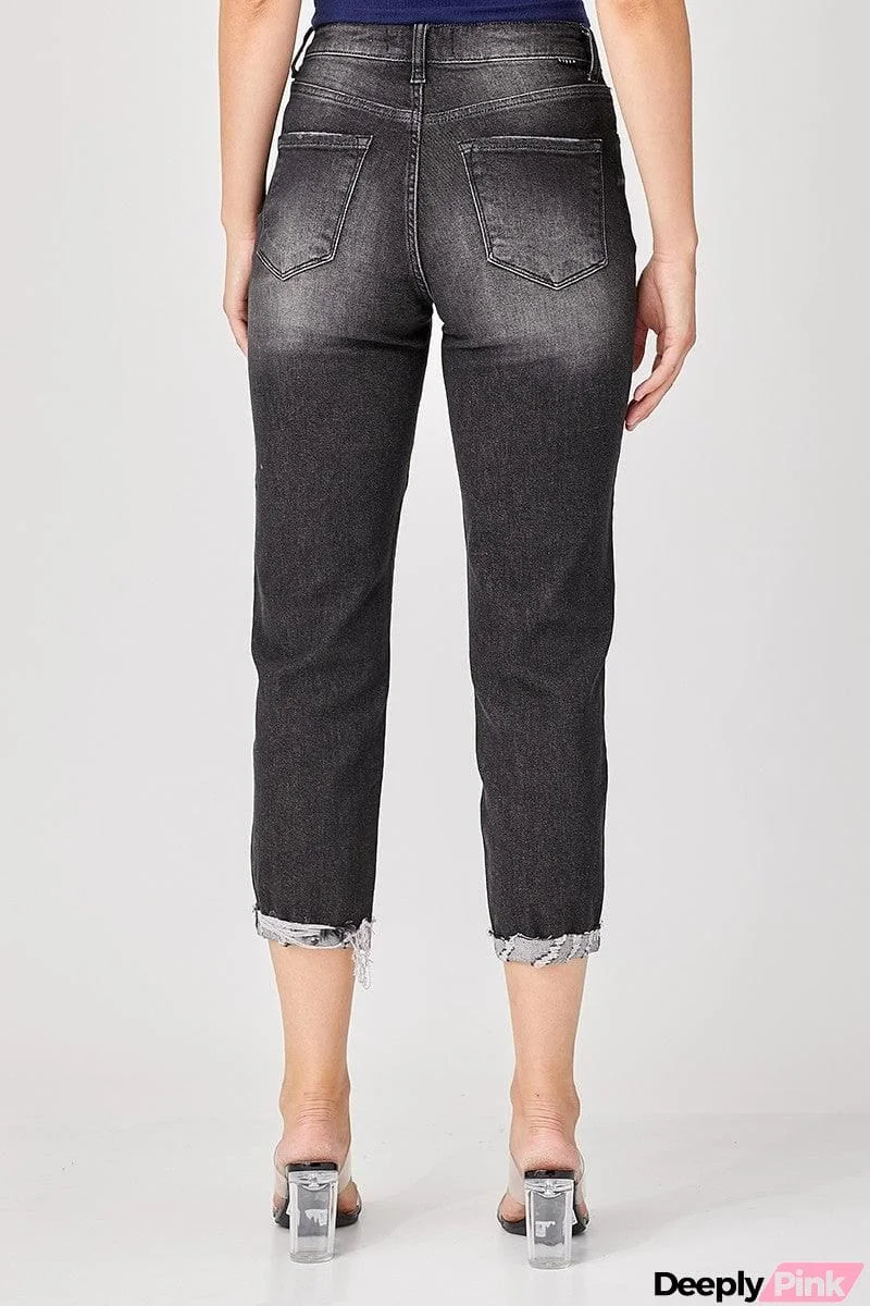 RISEN Distressed High-Rise Boyfriend Jeans in Black