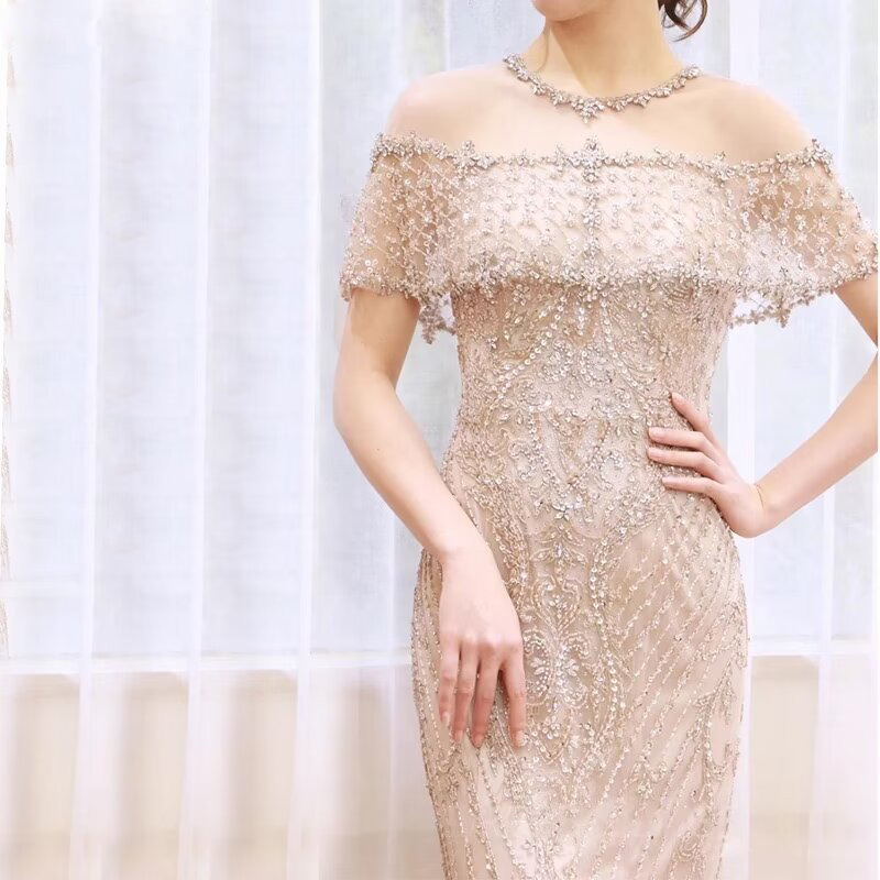 Lisliy Sleeveless Strapless Off-Shoulders Beadings Embroidery Mermaid Prom Dress 
