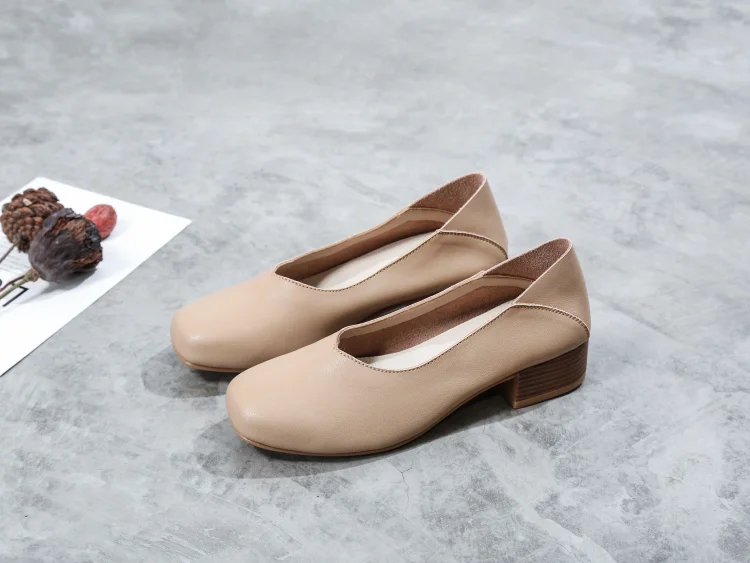 Chaussures pour femmes en cuir véritable avec racines épaisses