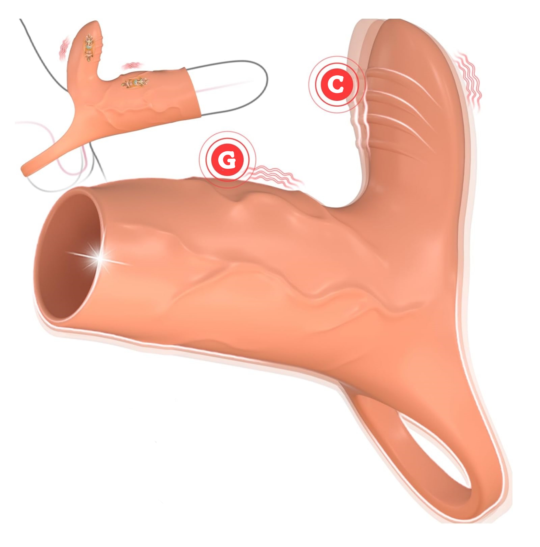 Vibrating Penis Sleeve Cock Ring Extender With Clitoral Stimulator  - Rose Toy