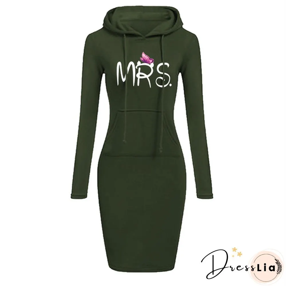 Women's Casual Dress Outdoor Sports Pullover Pocket Hooded Slim Dress