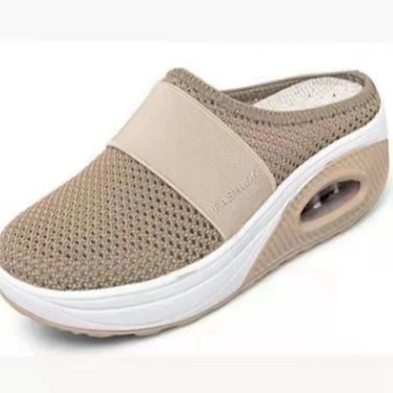 Yyvonne Summer No Heel One-Legged Pedaled Women's Shoes Lazy Shoes Large-Size Thick-Soled Shoes Air Cushion Mesh Breathable Half-Slipper Woman
