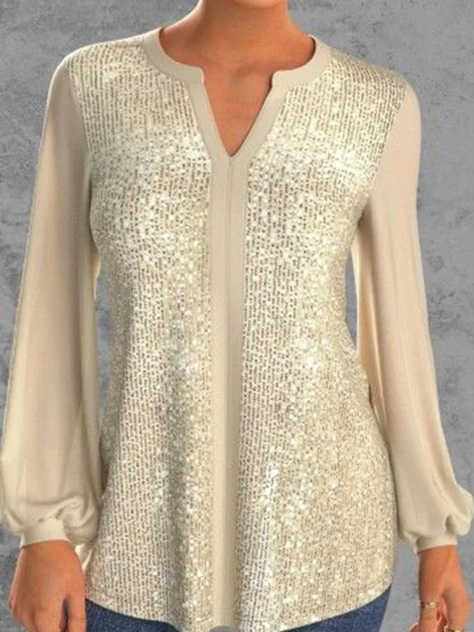Fashion Patchwork Sequin Print Long Sleeve Top