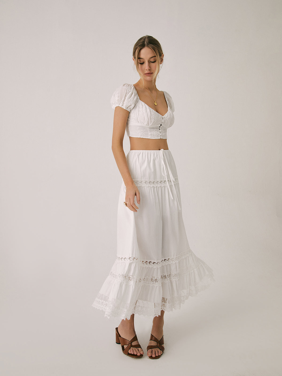 OLCooL Solid Cotton Drawstring Elegant Maxi Skirt olcool