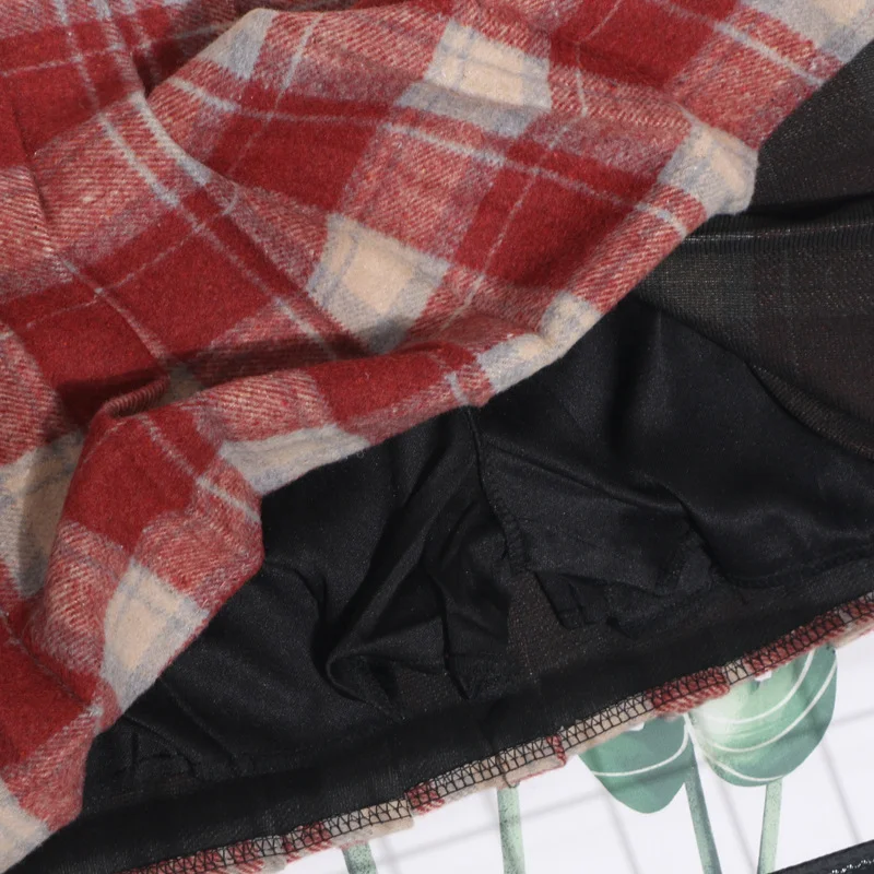 Uveng Real Shooting Lattice Folded Skirt Woman 2023 Winter Dress Hair To Prevent Light Half-Dress Skirt High Waist Thin Word Short Skirt 1999