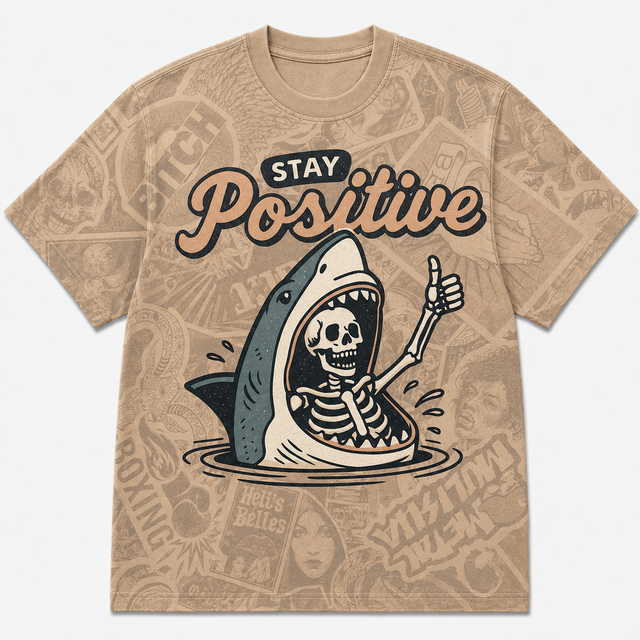 Surf Stay Positive Cotton T-Shirt - Tan / Black