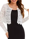 Elegant Women's Lace Cardigan Sweater - Polyamide Knit Fabric, Solid Color, Round Neck, Spring/Summer/Autumn Collection