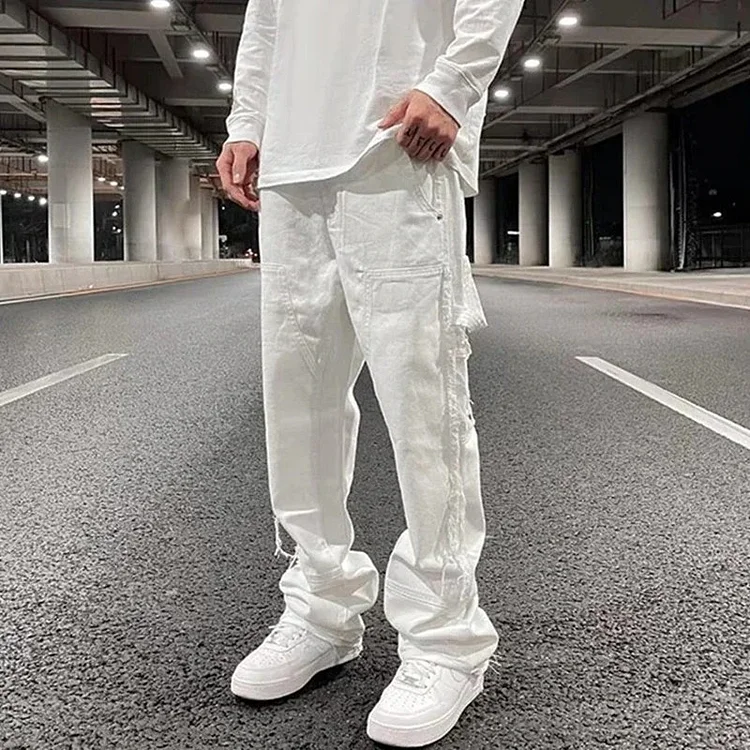 New Fashion Ripped White Baggy Men Hip Hop Jeans