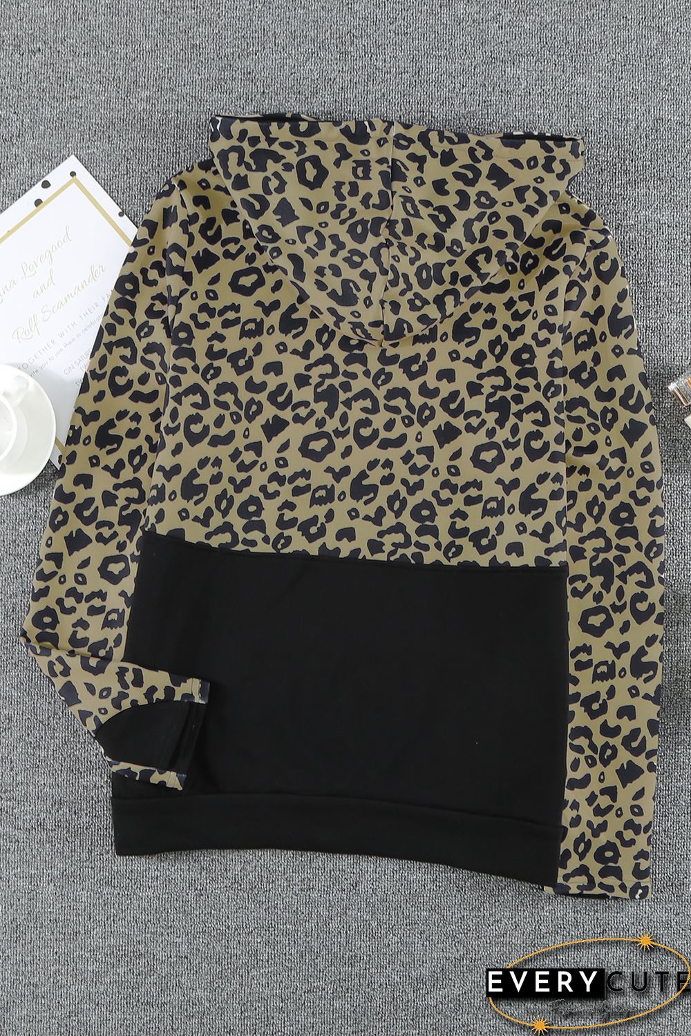Leopard Print Color Block Patchwork Zip Collar Sweatshirt