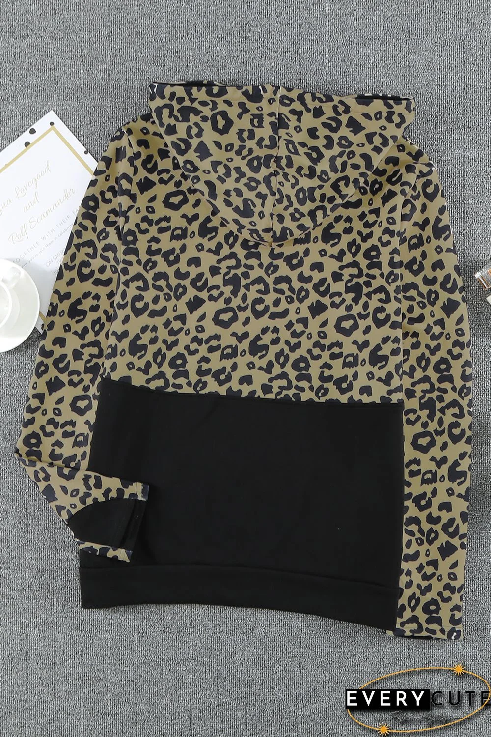Leopard Print Color Block Patchwork Zip Collar Sweatshirt