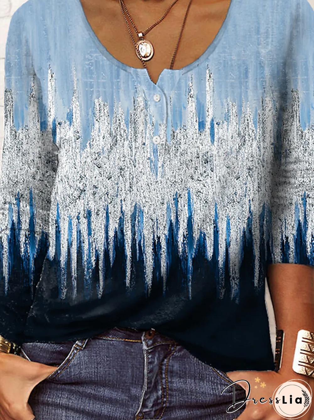 Casual Floral Autumn Lightweight Micro-Elasticity Long sleeve Regular H-Line Regular Size T-shirt for Women