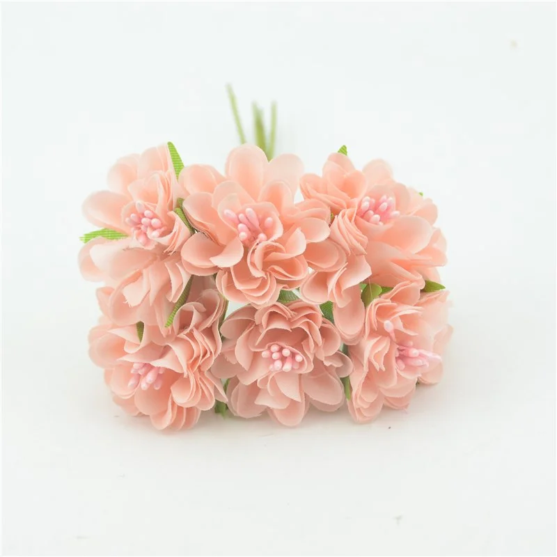 6pcs/lot Mini Silk Artificial Rose Flowers Bouquet  Scrapbooking Fake Flower Stamen Wedding Party  Decoration DIY Handmade