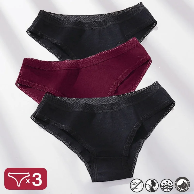 3PCS/Set Mesh Waistband Cotton Panties Women's Briefs Underwear Sexy Lingerie Panties Female Underpants Solid Color Girls Pantys