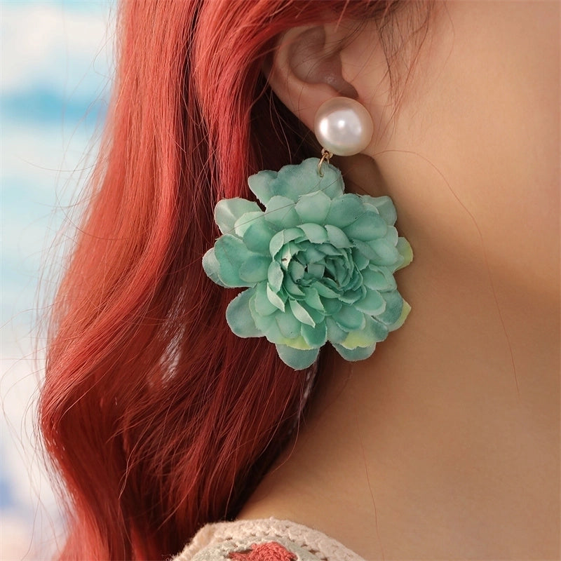 1 Pair Sweet Minimalist Flower Pearl Cloth Drop Earrings