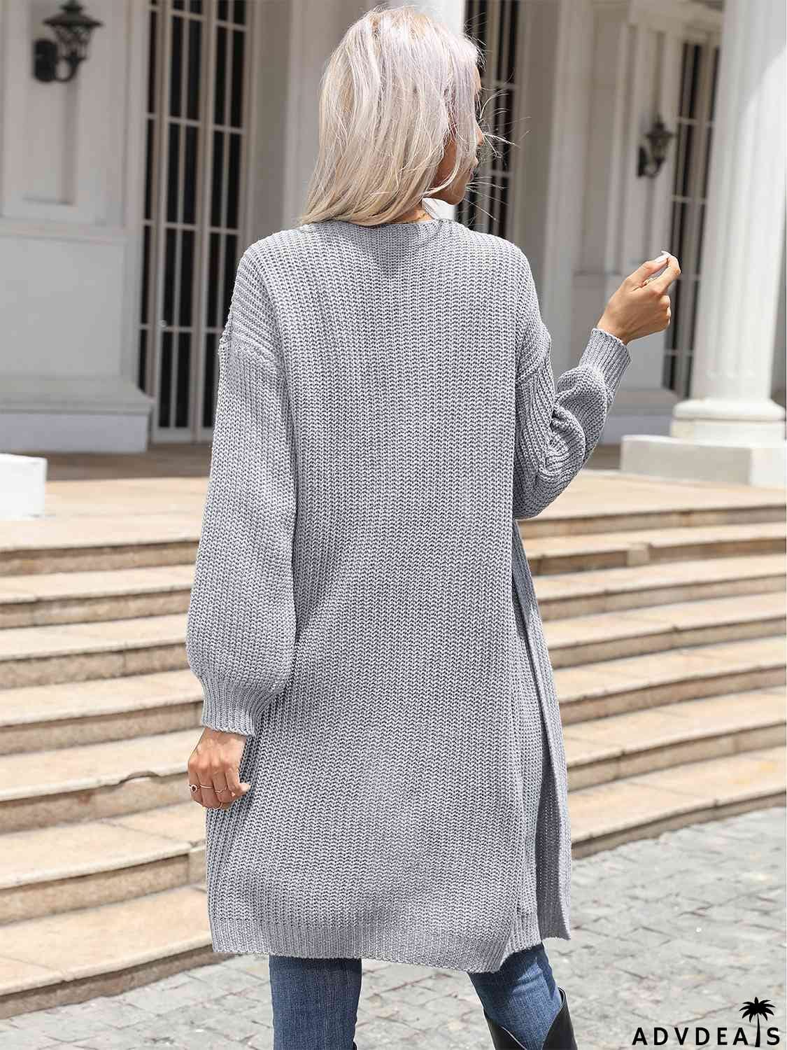 Open Front Dropped Shoulder Longline Cardigan