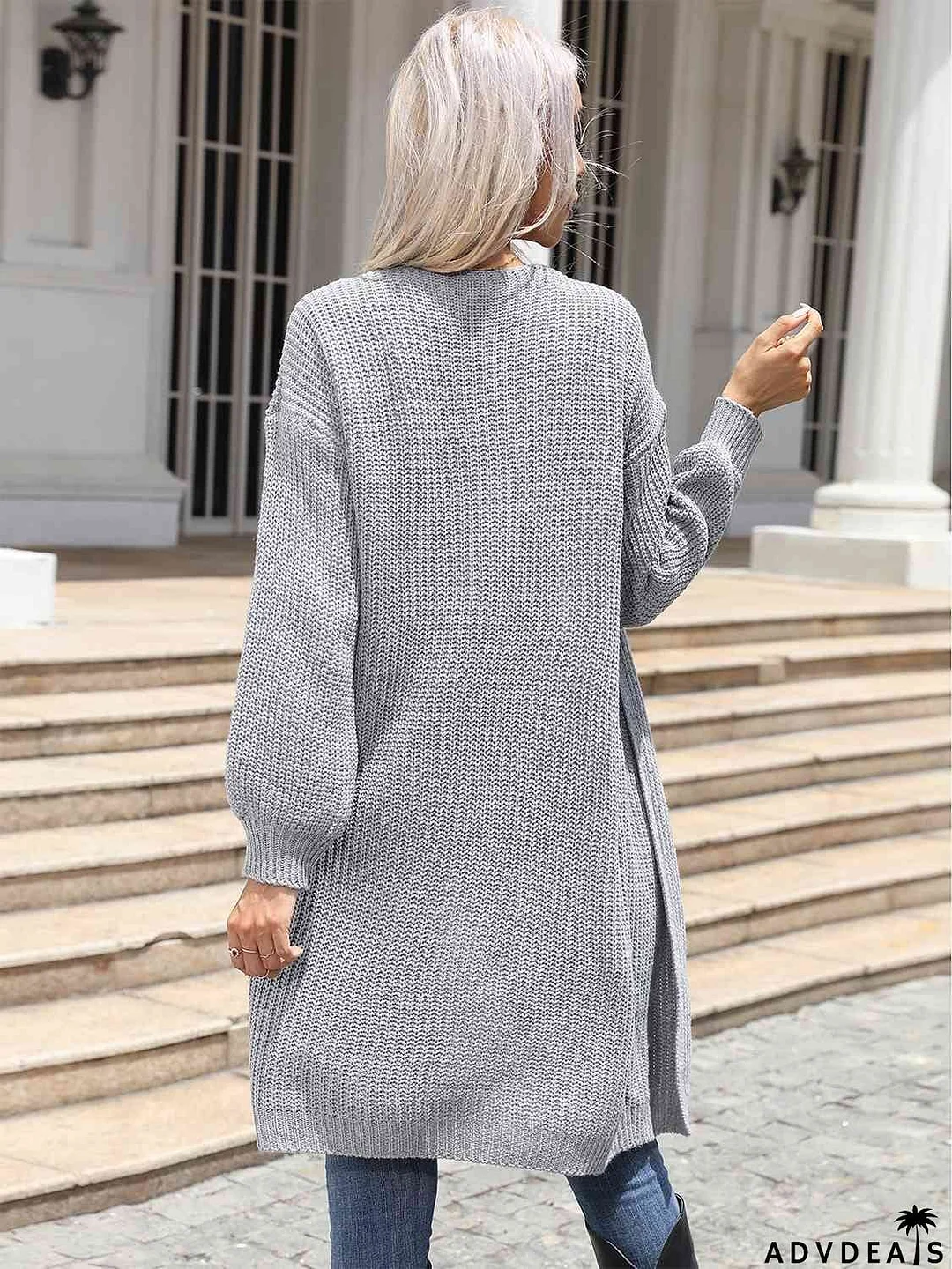 Open Front Dropped Shoulder Longline Cardigan