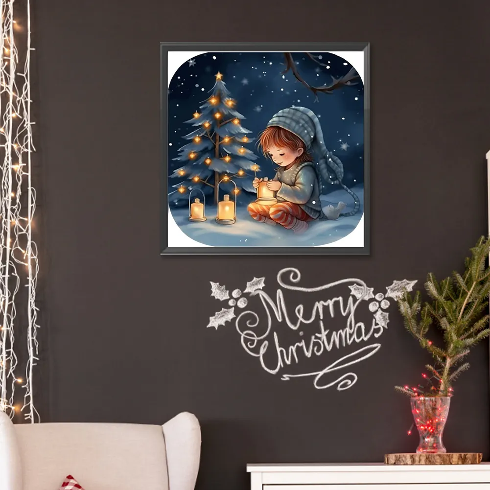 Full Round Diamond Painting 30*30cm - Snow Guard Night