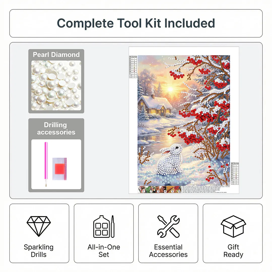 Pearl Painting Kit for Adults Winter Snow Rabbit 11.81x15.75in