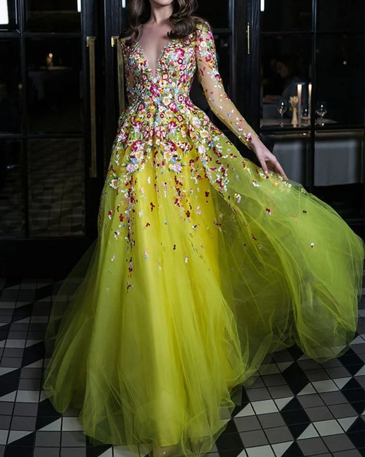 Elegant Embroidered Flower Dress