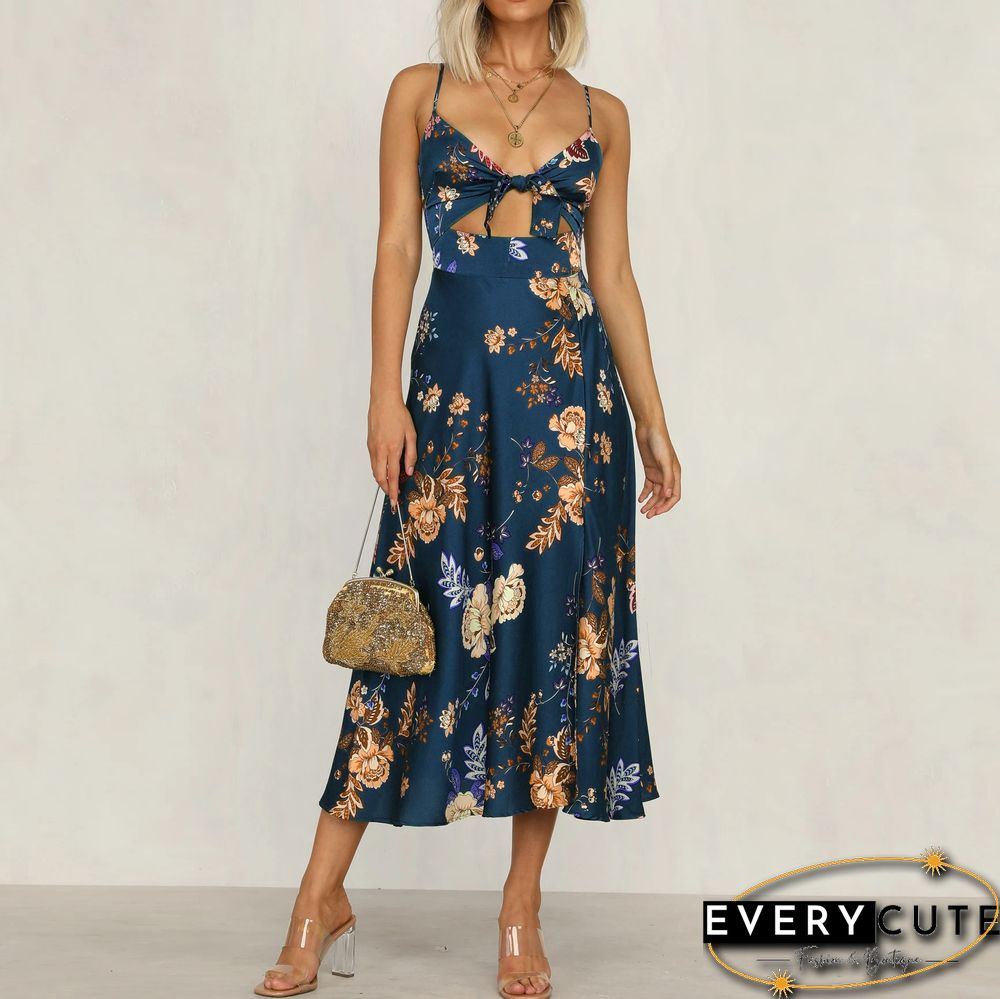 Stylish Temperament Printed Knotted Camisole Dress