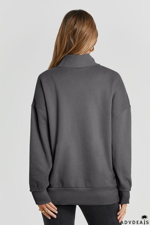 Half Snap Drop Shoulder Long Sleeve Sweatshirt