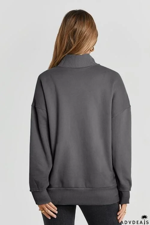 Half Snap Drop Shoulder Long Sleeve Sweatshirt