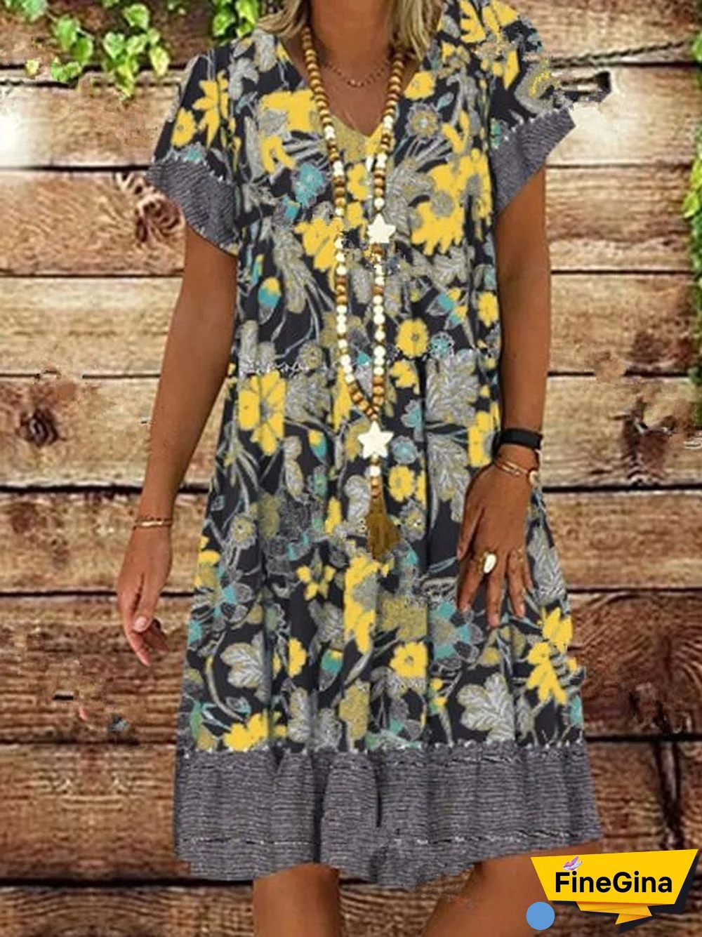 High quality plus size loose women dress summer dress fashion casual V-neck short sleeve printed women dresses 6xl