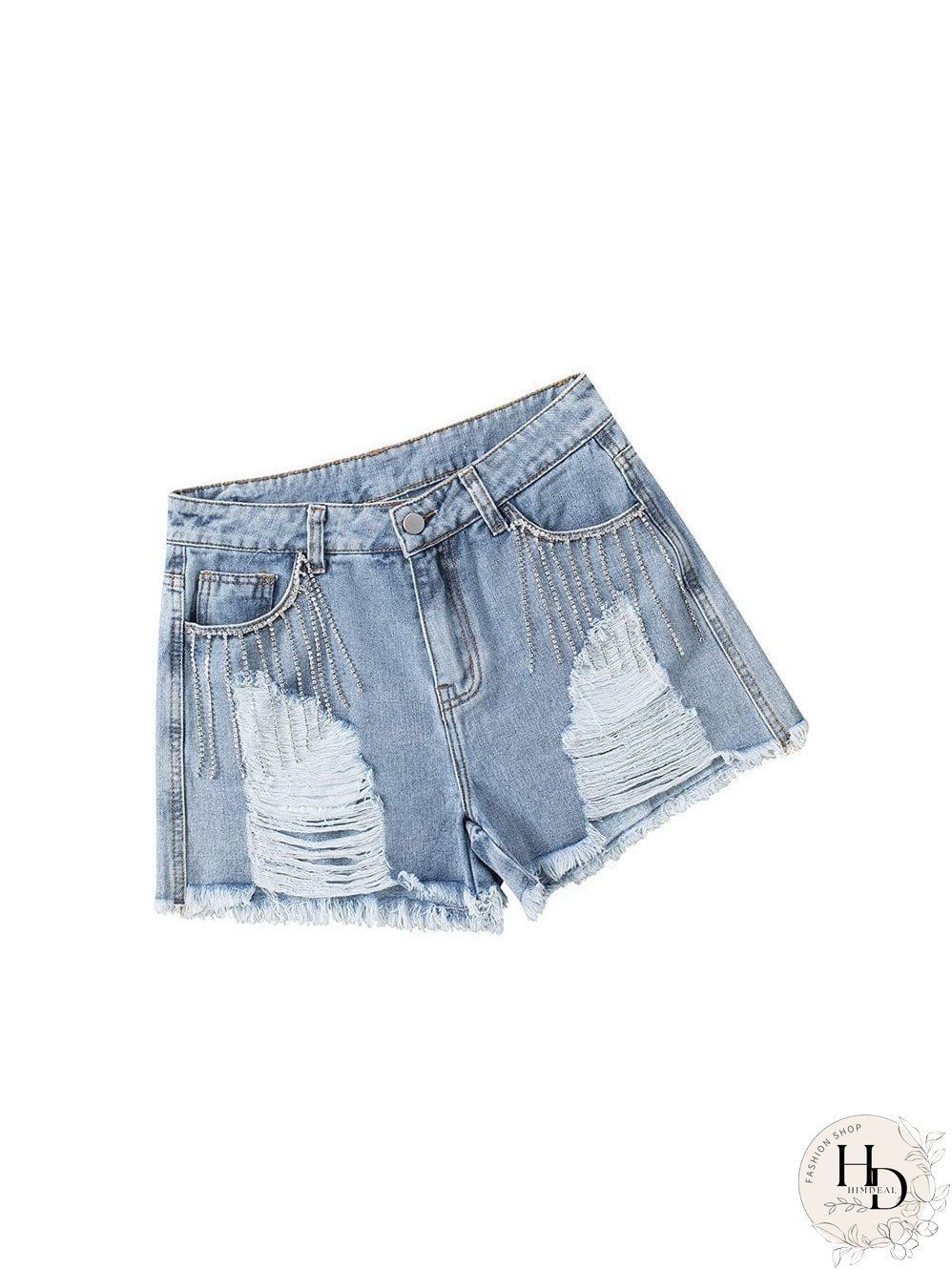 Unique Rhinestone Tassel Denim Shorts